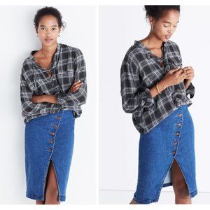 Madewell Terrace Lace-Up Plaid Gray Flannel Shirt Size S